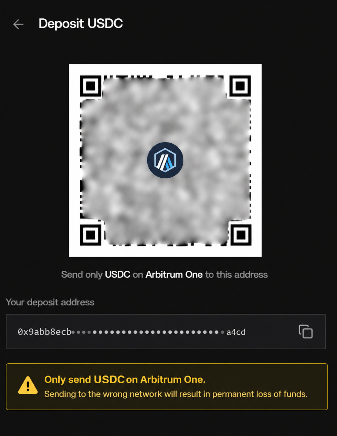 Hypernovaの実際のDeposit USDC（Arbitrum）画面
